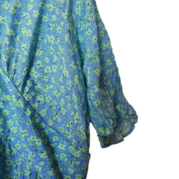 Mango Flowy Flower Printed Dress size 18 NWT Blue Green Button Front 3XL - Picture 9 of 15